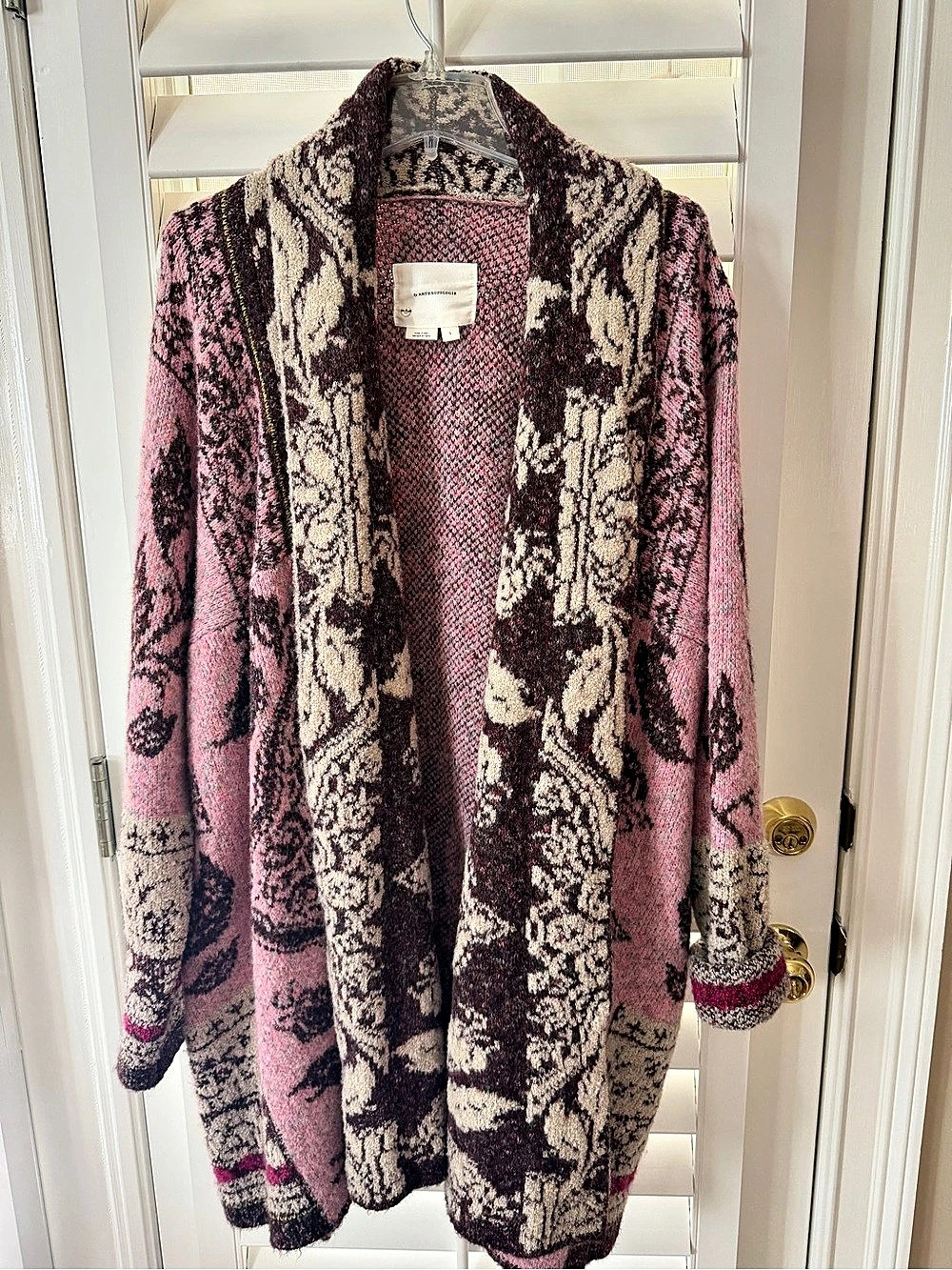 Anthropologie Pink & Brown Patterned Cardigan Like New